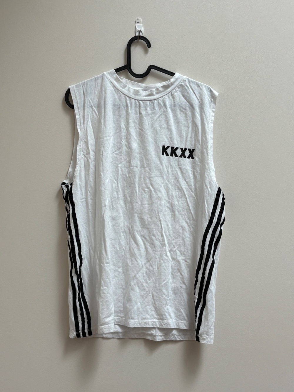 KKXX White Muscle Tank with Black Side Stripes